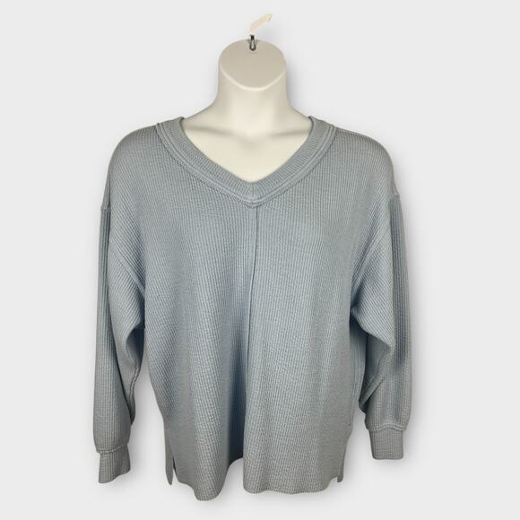 Aerie Blue V-Neck Oversized Ribbed Textured Sweatshirt Loungewear Comfort Small - Picture 1 of 6